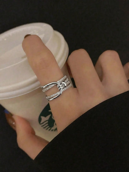 Shein - 1Pc Zirconia Adjustable Open Ring