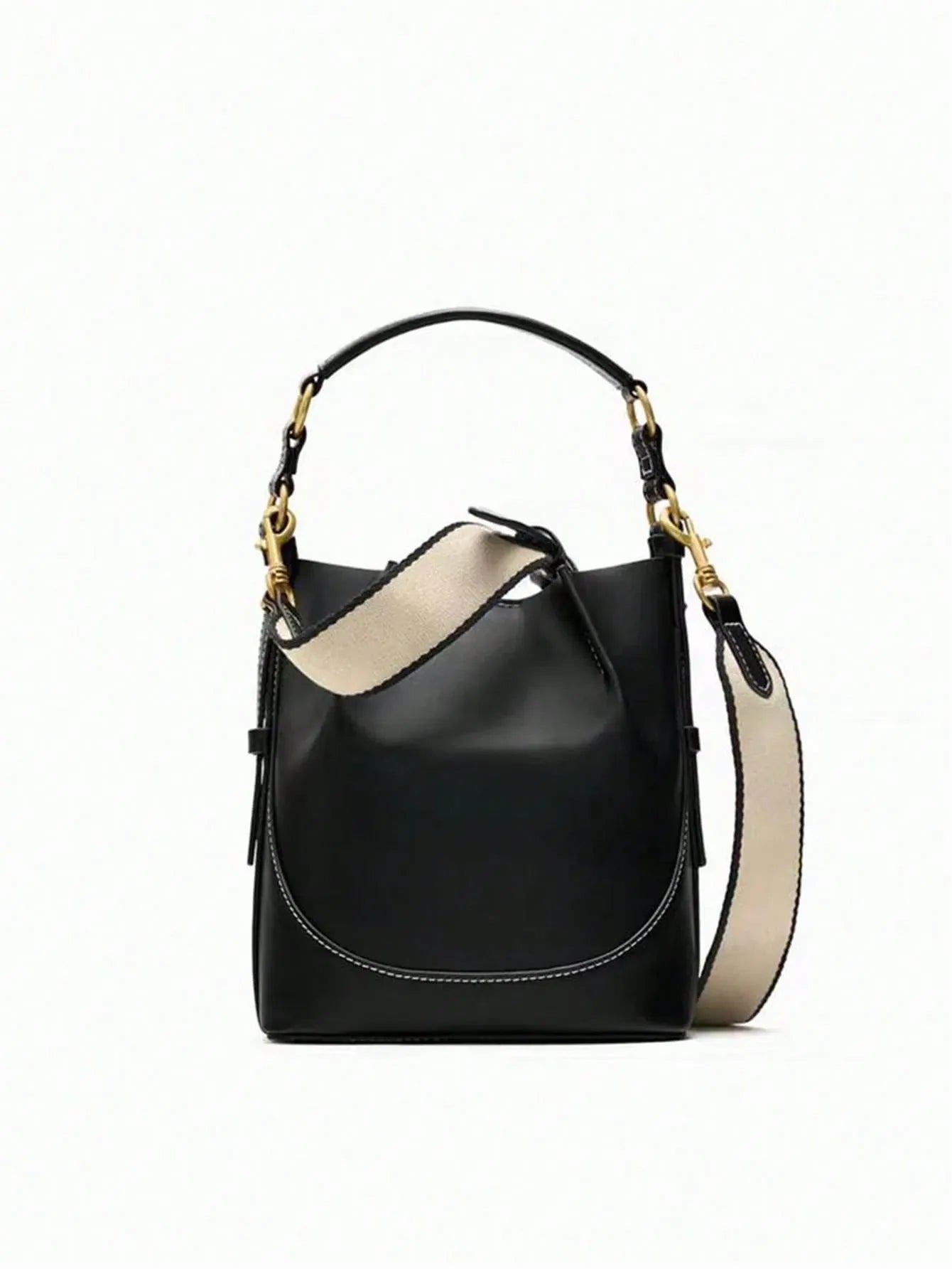 Shein - New Brown Pleated Drawstring Bucket Handbag - Black