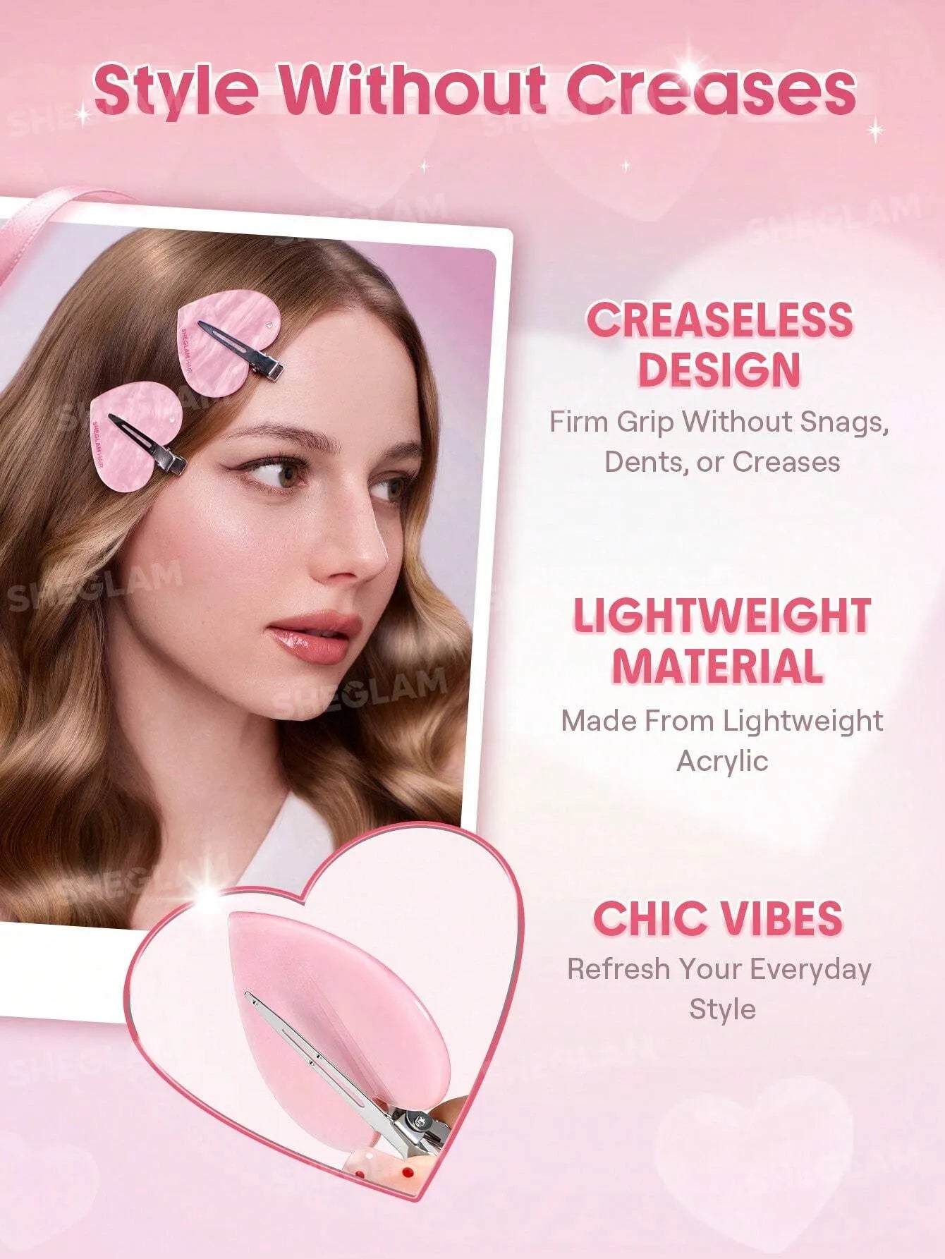 SHEGLAM Hair Cupid'S Charm Crystal Hair Clip,Pink Hair Clip (1 Pc)