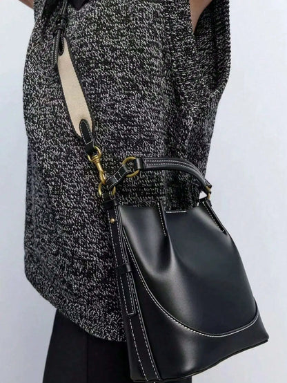 Shein - New Brown Pleated Drawstring Bucket Handbag - Black