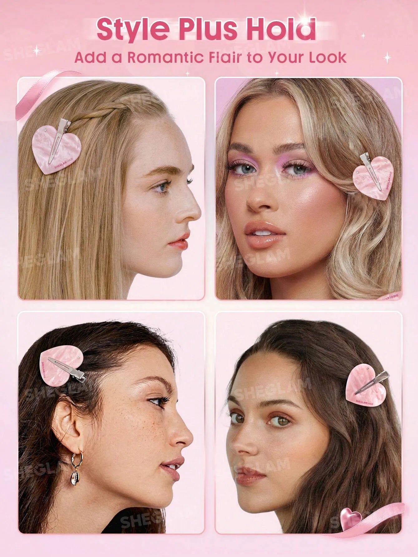 SHEGLAM Hair Cupid'S Charm Crystal Hair Clip,Pink Hair Clip (1 Pc)