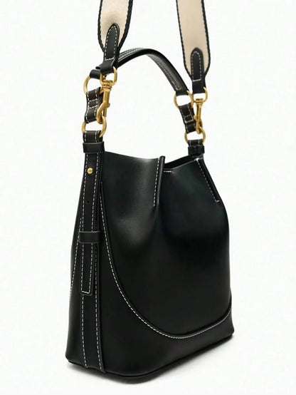 Shein - New Brown Pleated Drawstring Bucket Handbag - Black