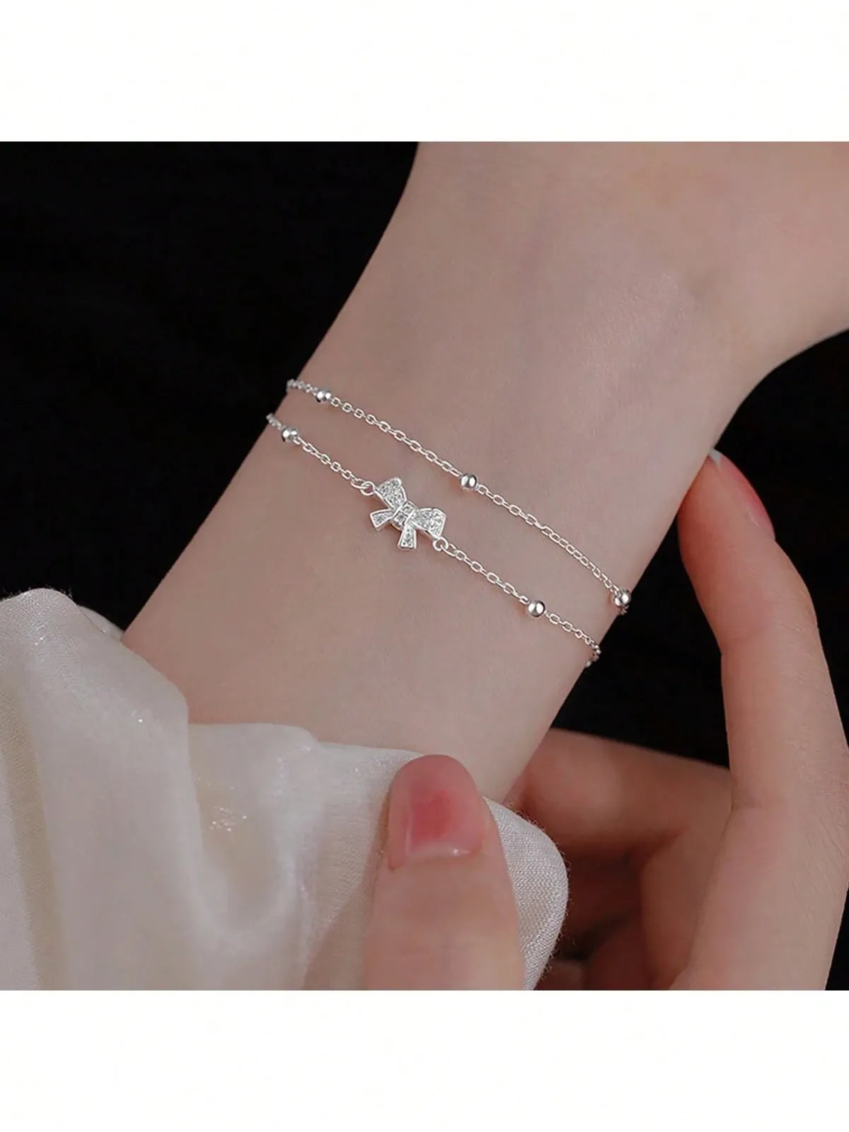 Shein - 1Pc Exquisite & Luxury Double Layered Bow-Knot Design Bracelet Valentines