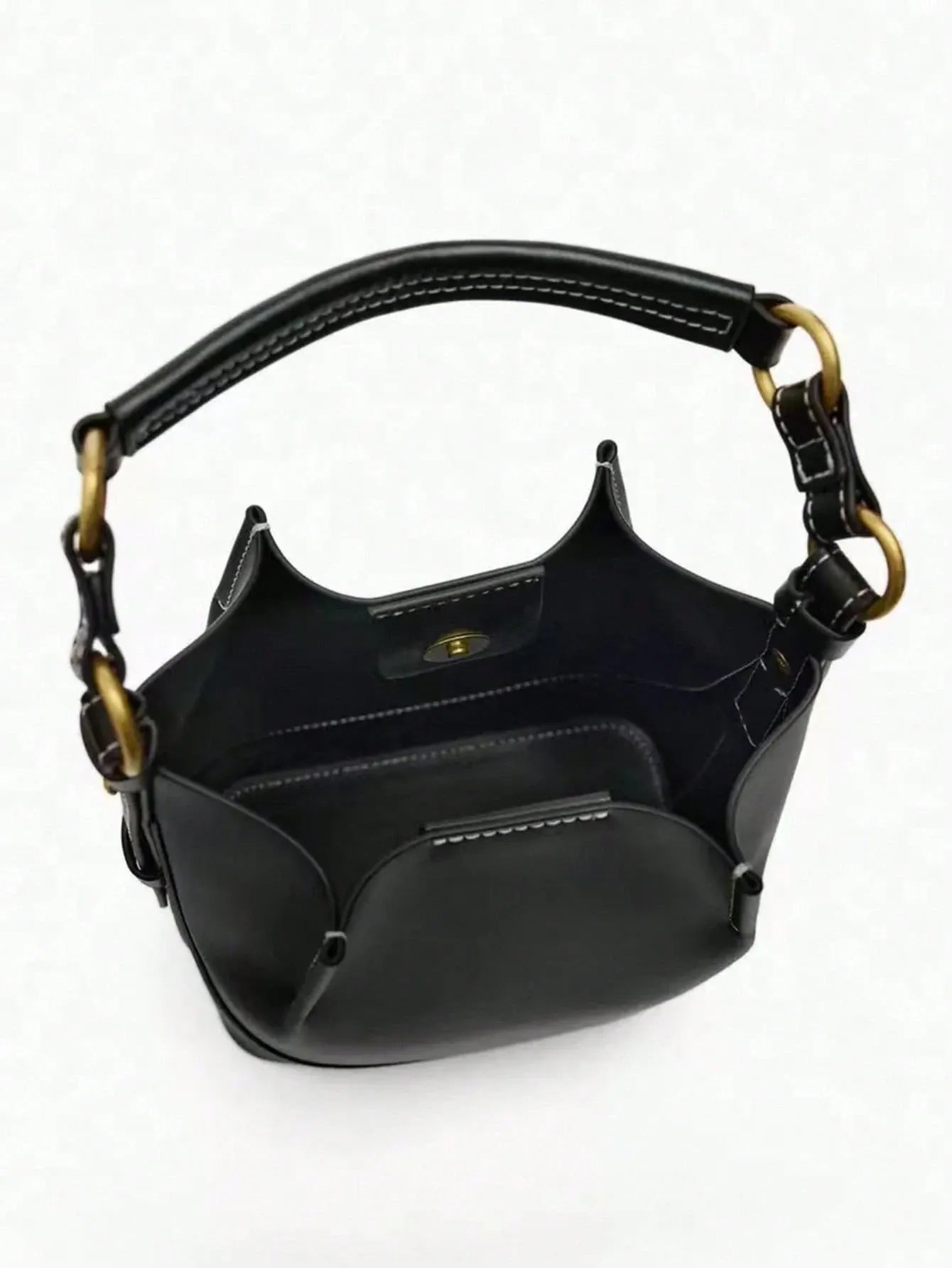 Shein - New Brown Pleated Drawstring Bucket Handbag - Black