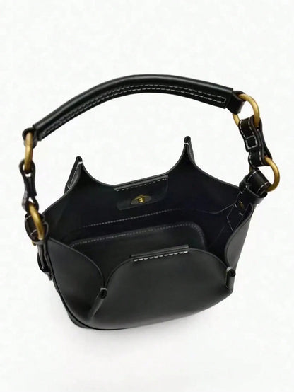 Shein - New Brown Pleated Drawstring Bucket Handbag - Black