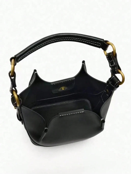 Shein - New Brown Pleated Drawstring Bucket Handbag - Black
