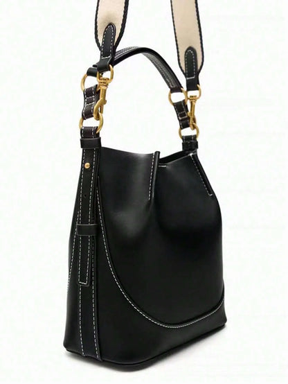 Shein - New Brown Pleated Drawstring Bucket Handbag - Black