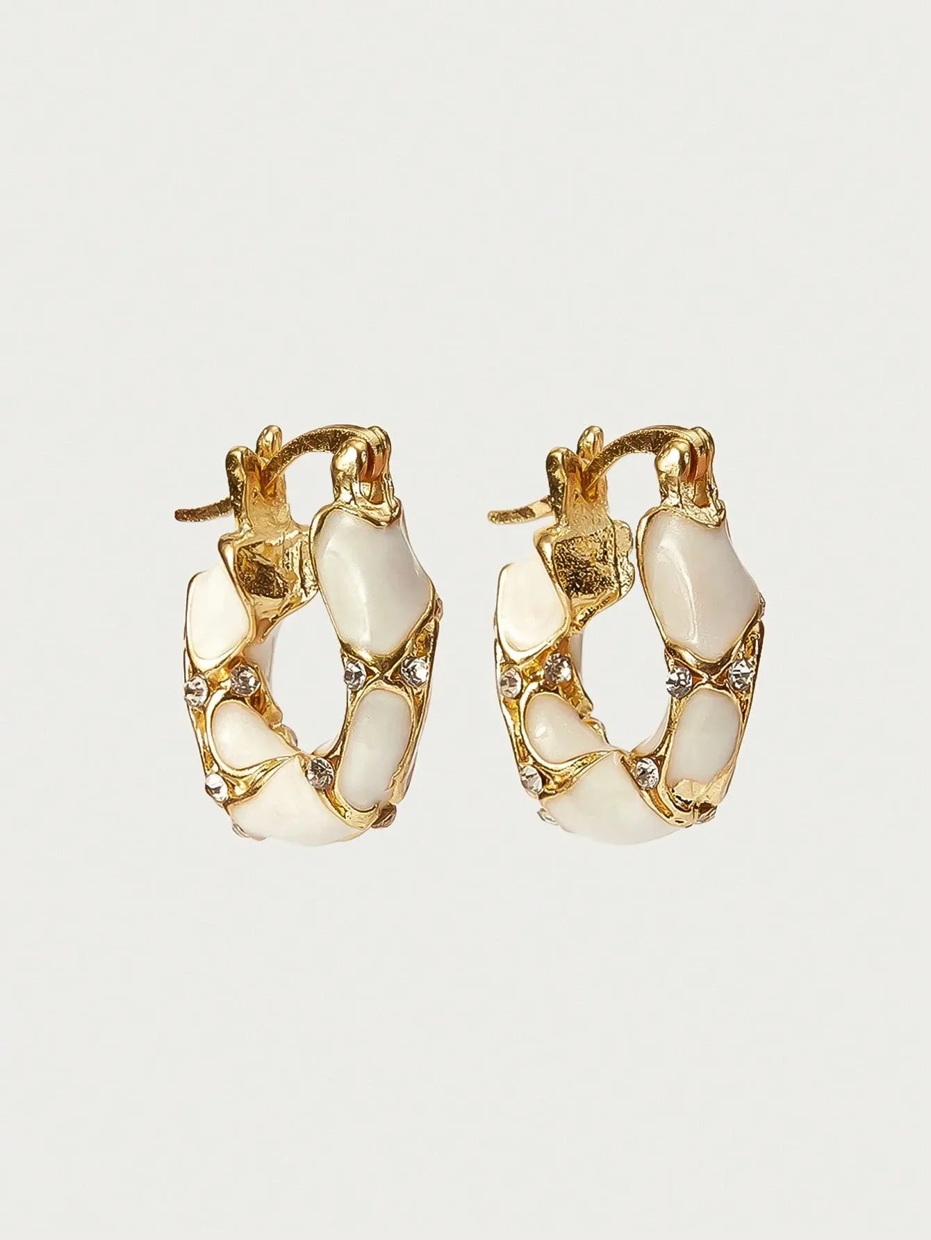 Shein - Glisma 1 Pair Women Retro Elegant High-Quality Rhinestone & Enamel Hoop Earrings