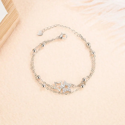 Shein - 1Pc Elegant Luxury Double-Layer Pearl & Star Bracelet