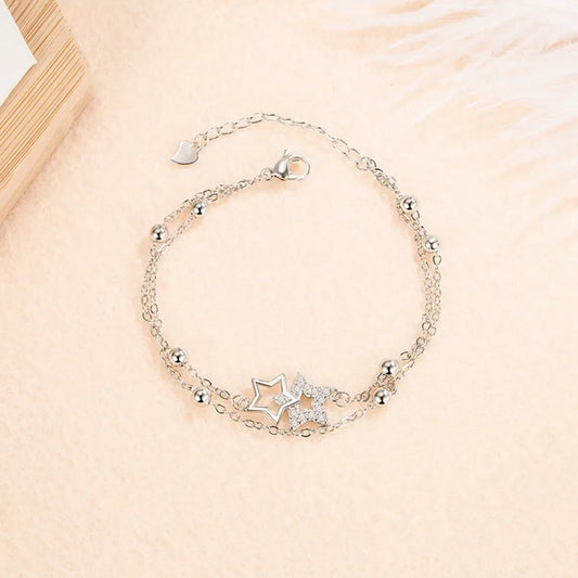 Shein - 1Pc Elegant Luxury Double-Layer Pearl & Star Bracelet