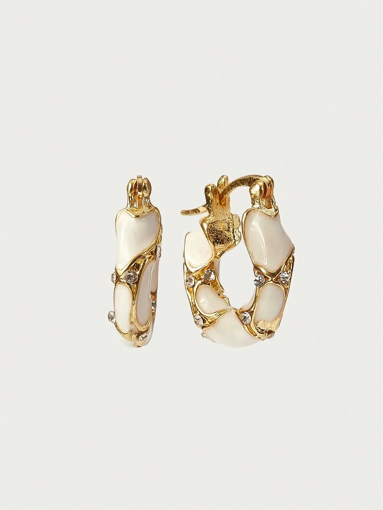 Shein - Glisma 1 Pair Women Retro Elegant High-Quality Rhinestone & Enamel Hoop Earrings