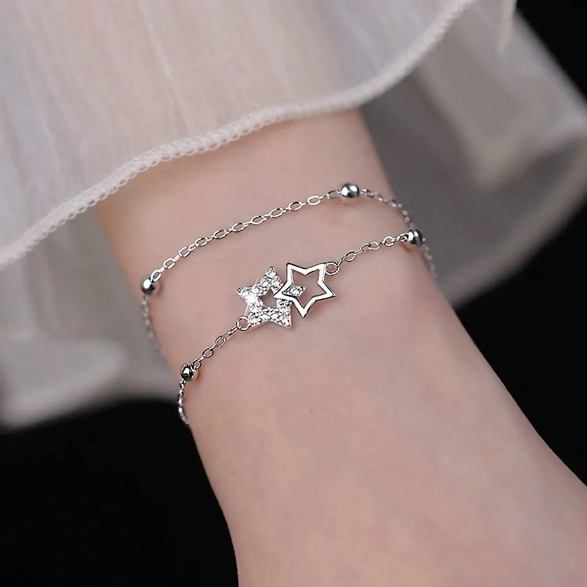 Shein - 1Pc Elegant Luxury Double-Layer Pearl & Star Bracelet