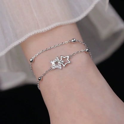 Shein - 1Pc Elegant Luxury Double-Layer Pearl & Star Bracelet