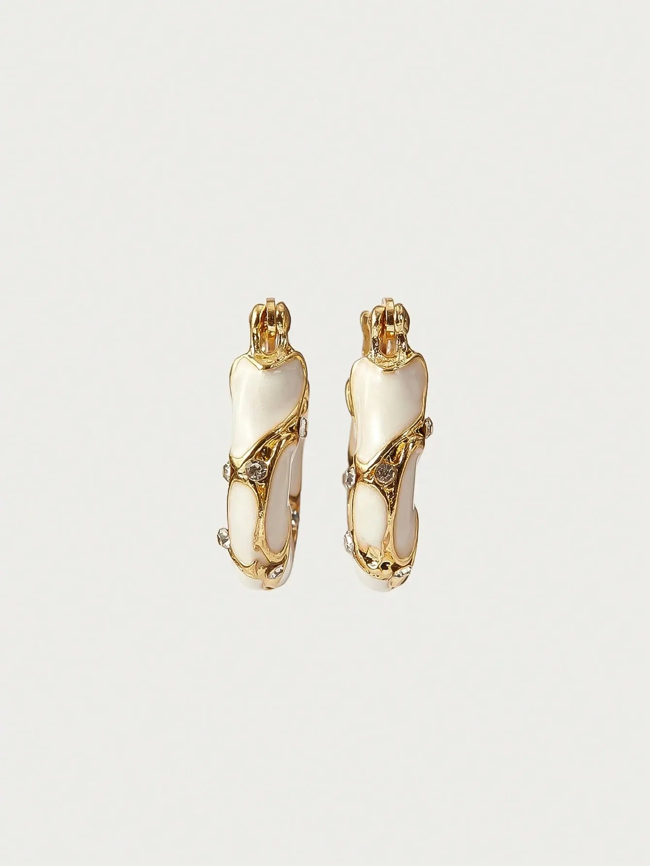 Shein - Glisma 1 Pair Women Retro Elegant High-Quality Rhinestone & Enamel Hoop Earrings