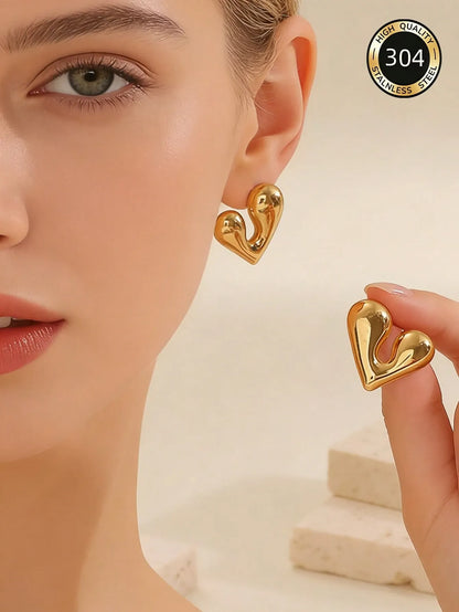 Shein - 1 Pair Stainless Steel Heart Teardrop Earrings