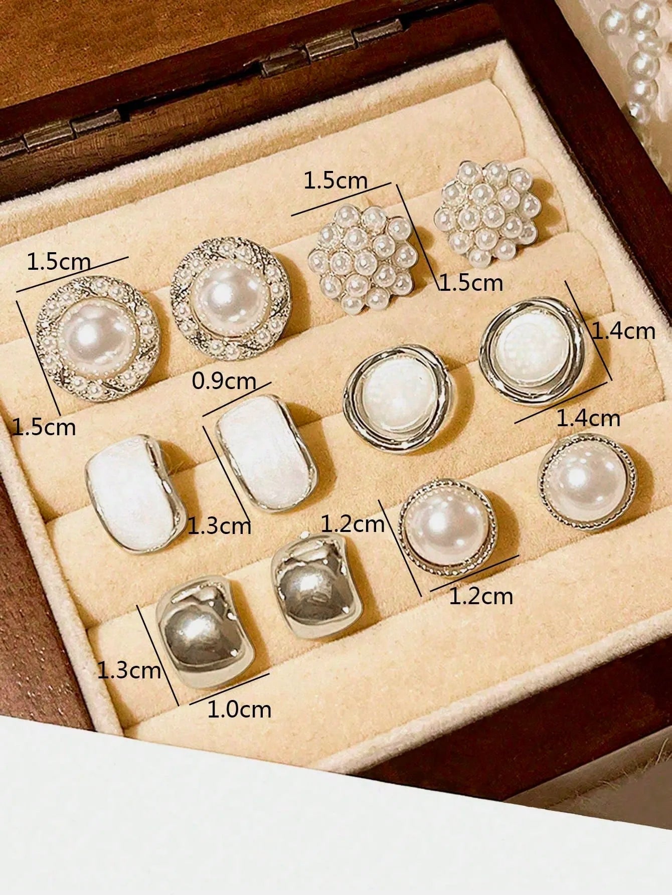 Shein - 6 Pairs/Set Minimalist Retro Smooth Round Cat Eye Faux Pearl Fashion Stud Earrings Suitable For Daily And Holiday Wear For Women