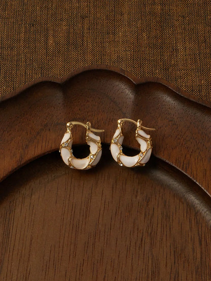 Shein - Glisma 1 Pair Women Retro Elegant High-Quality Rhinestone & Enamel Hoop Earrings
