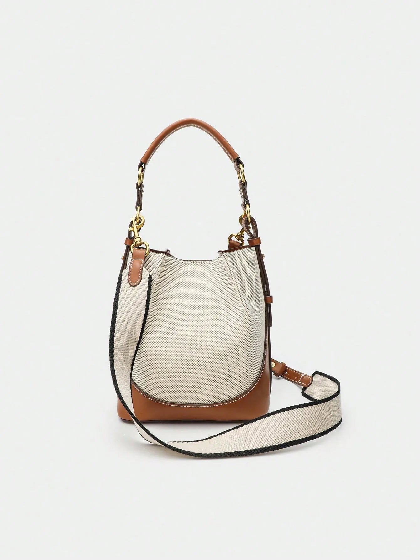 Shein - New Brown Pleated Drawstring Bucket Bag For Women - Beige