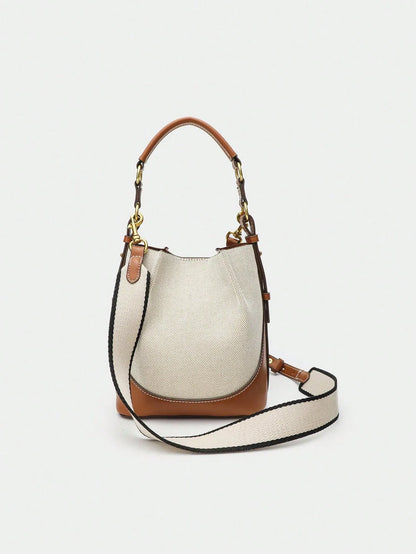 Shein - New Brown Pleated Drawstring Bucket Bag For Women - Beige