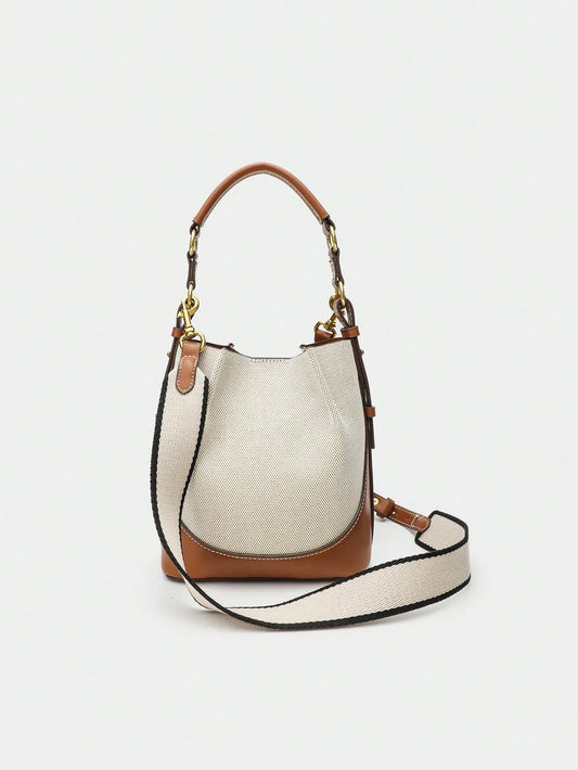 Shein - New Brown Pleated Drawstring Bucket Bag For Women - Beige