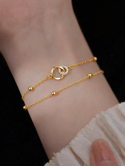 Shein - 1Pc Luxury Elegant Double-Layer Circular Clasp Bracelet