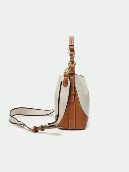 Shein - New Brown Pleated Drawstring Bucket Bag For Women - Beige