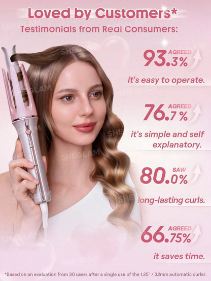 SHEGLAM Hair Cupid'S Charm One-Touch Instant Curler,Pink Automatic Curling Iron 32Mm Eu Plug