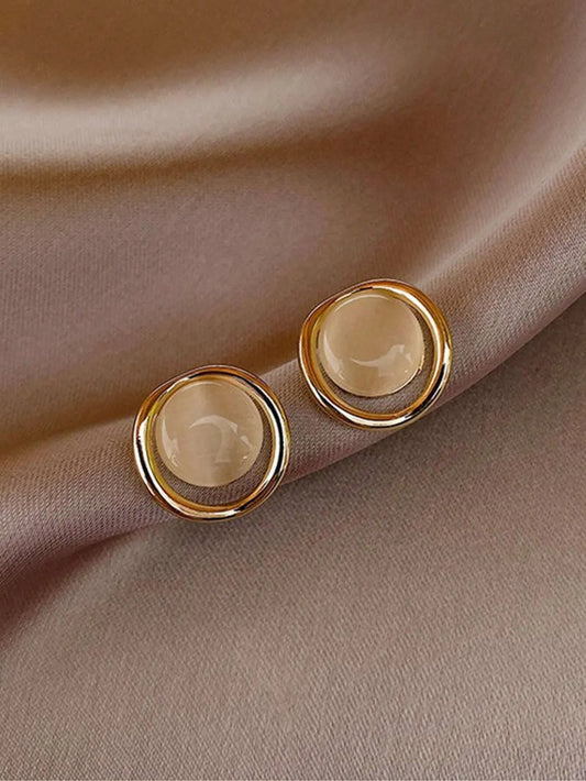 Shein - 5pcs/Set Vintage Faux Pearl Silver Needle Earrings, Minimalist Luxury Earring Set