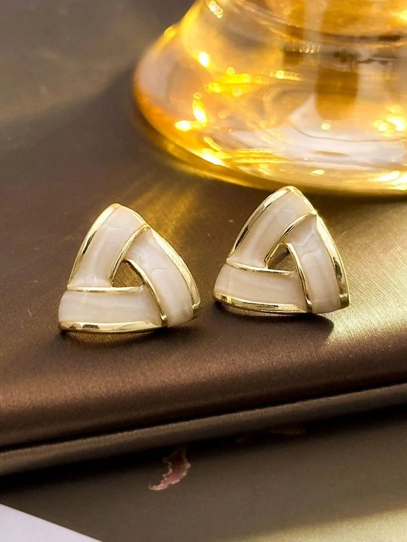 Shein - 6pcs/Set Minimalist Elegant & Versatile Cross Circle Cat Eye Faux Pearl Geometric Drop Oil Triangle Rhinestone Earring Set