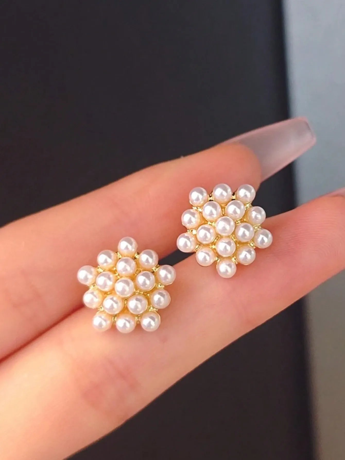 Shein - 6pcs Set Rhinestone Faux Pearl Apple Flower Hoop Earrings, Creative Daisy Acrylic Resin Earrings, Minimalist Earring Set For Women, Suitable For Daily & Festival Wear