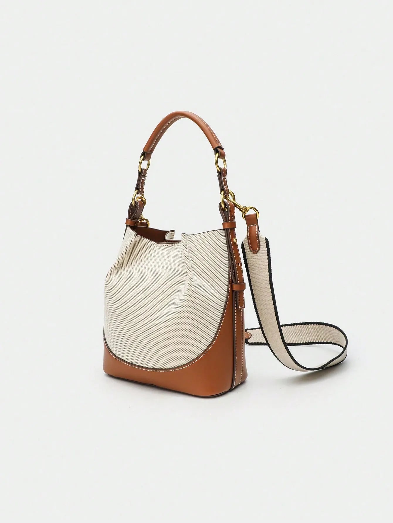 Shein - New Brown Pleated Drawstring Bucket Bag For Women - Beige