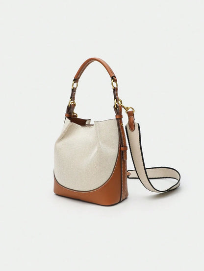 Shein - New Brown Pleated Drawstring Bucket Bag For Women - Beige