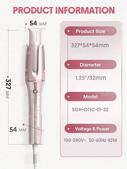 SHEGLAM Hair Cupid'S Charm One-Touch Instant Curler,Pink Automatic Curling Iron 32Mm Eu Plug