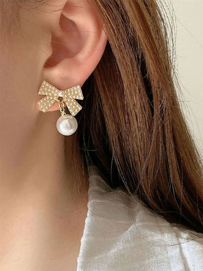 Shein - 5pcs/Set Rhinestone Geometric Square, Heart, Bowknot & Pearl Decor Tassel Earrings