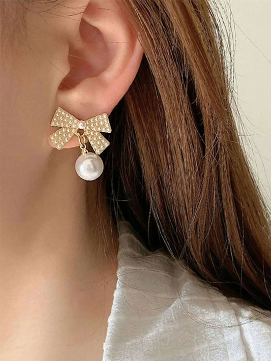 Shein - 5pcs/Set Rhinestone Geometric Square, Heart, Bowknot & Pearl Decor Tassel Earrings