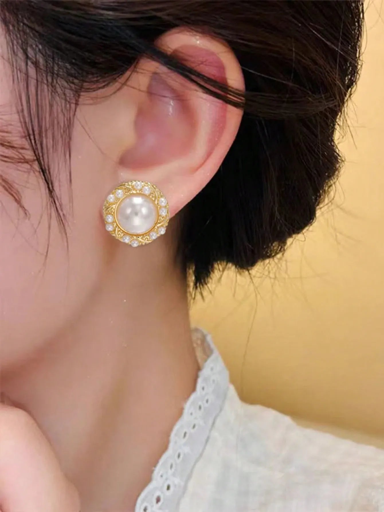 Shein - 5pcs/Set Vintage Pearl Cluster Hoop Earrings Set, Minimalist Small Earring Jewelry Suits Women Day & Festival Wear