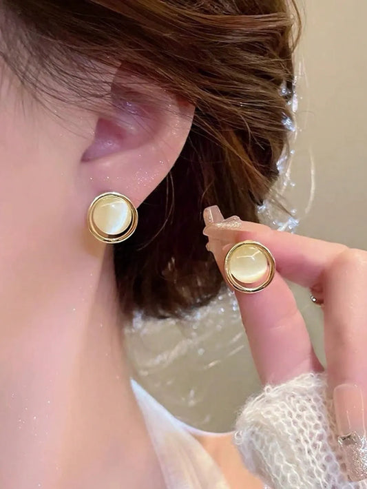 Shein - 6pcs/Set Minimalist Elegant & Versatile Cross Circle Cat Eye Faux Pearl Geometric Drop Oil Triangle Rhinestone Earring Set
