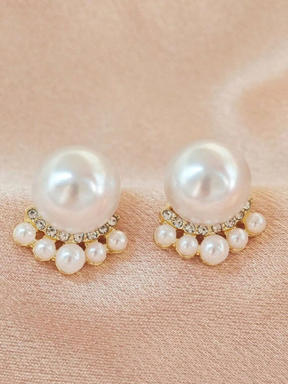 Shein - 5pcs/Set Vintage Faux Pearl Silver Needle Earrings, Minimalist Luxury Earring Set