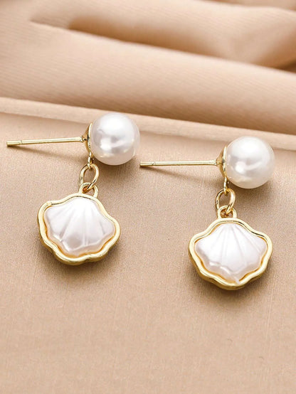 Shein - 5pcs/Set Vintage Faux Pearl Silver Needle Earrings, Minimalist Luxury Earring Set