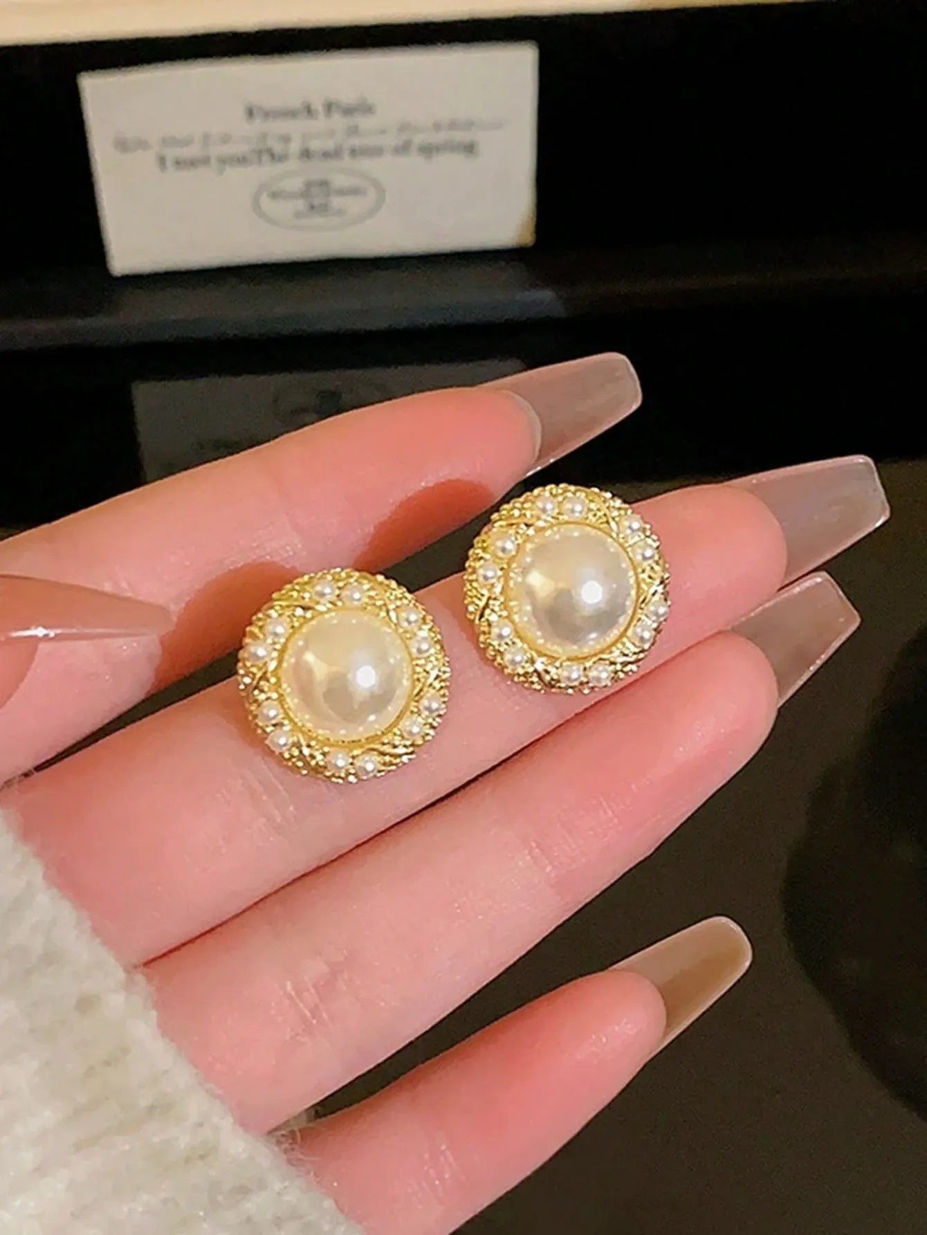 Shein - 6pcs/Set Minimalist Elegant & Versatile Cross Circle Cat Eye Faux Pearl Geometric Drop Oil Triangle Rhinestone Earring Set