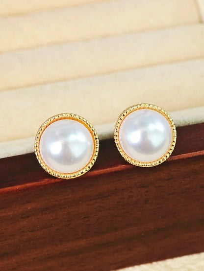 Shein - 8pcs Vintage Minimalist Chic Petite Smooth Pearl Geometric Star Round Triangle Stud Earrings Set