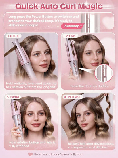 SHEGLAM Hair Cupid'S Charm One-Touch Instant Curler,Pink Automatic Curling Iron 25Mm Eu Plug