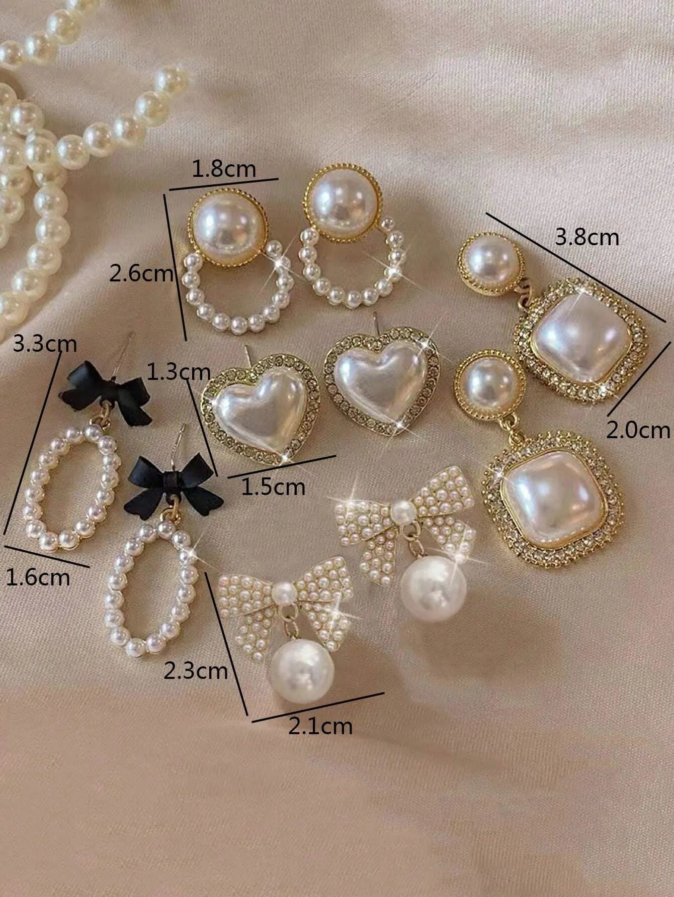 Shein - 5pcs/Set Rhinestone Geometric Square, Heart, Bowknot & Pearl Decor Tassel Earrings
