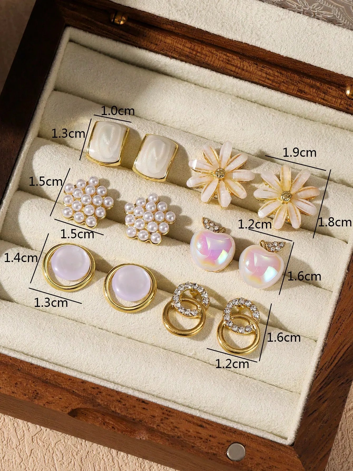 Shein - 6pcs Set Rhinestone Faux Pearl Apple Flower Hoop Earrings, Creative Daisy Acrylic Resin Earrings, Minimalist Earring Set For Women, Suitable For Daily & Festival Wear