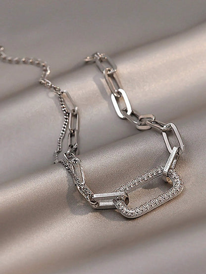 Shein - 1pc High-End Elegant Square Hollow Out Cubic Zirconia Bracelet - Silver