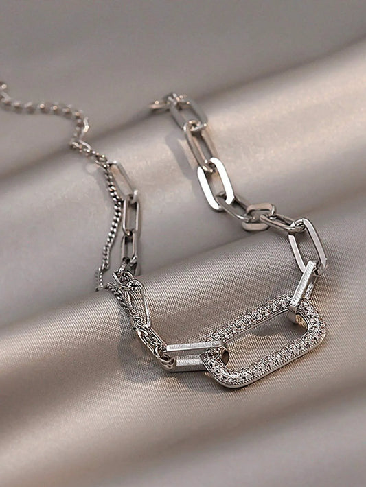 Shein - 1pc High-End Elegant Square Hollow Out Cubic Zirconia Bracelet - Silver