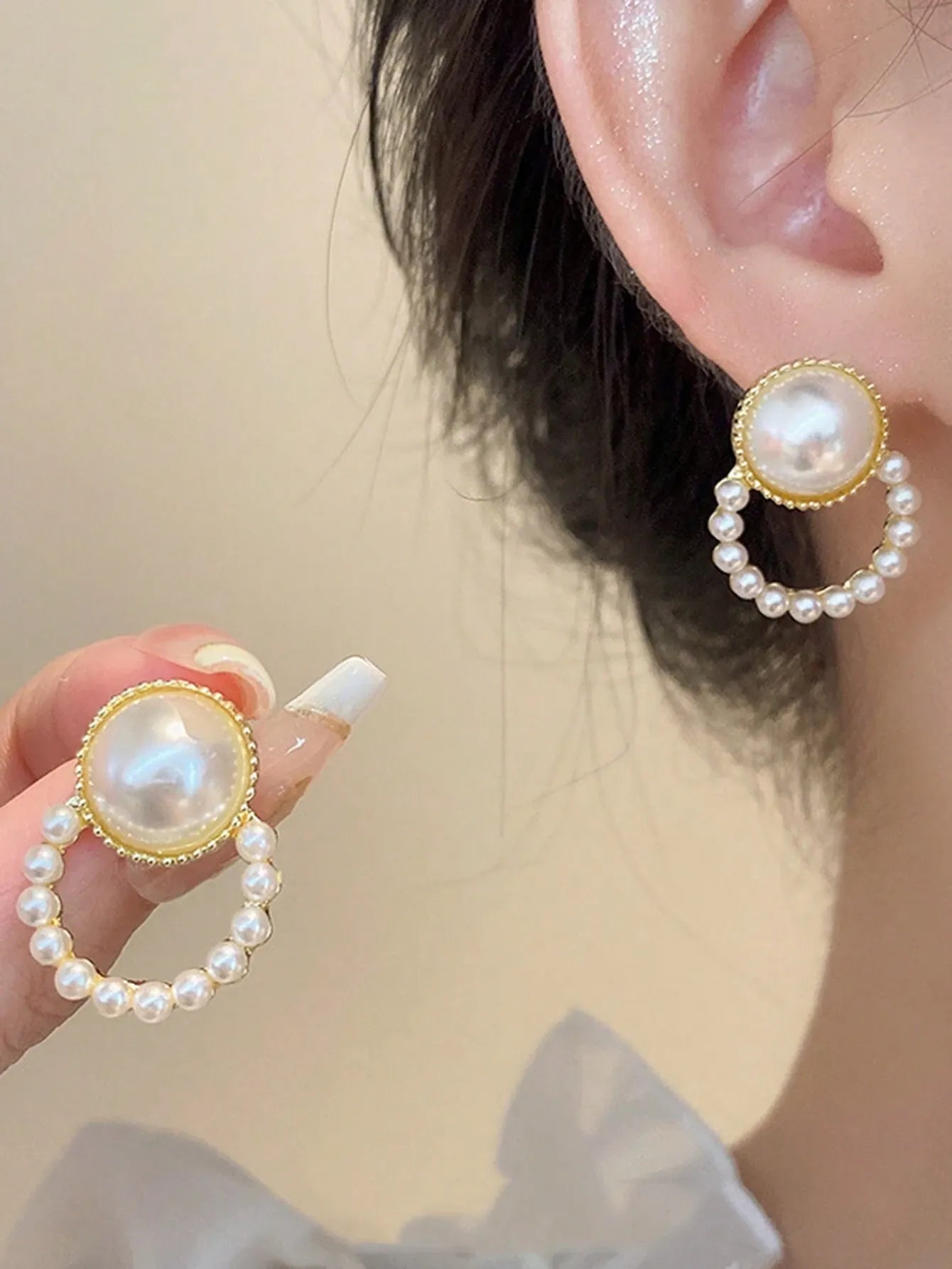 Shein - 5pcs/Set Micro-Inlaid Zirconia Pearl Letter Square Earrings Autumn/Winter Elegant French Style Set For Women