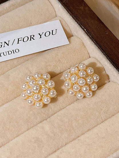 Shein - 1 Set Minimalist Floral Faux Pearl Red Drip Oil Geometric Square Luxurious Elegant Design Earrings Suit, Suitable For Women's Daily And Festival Wear