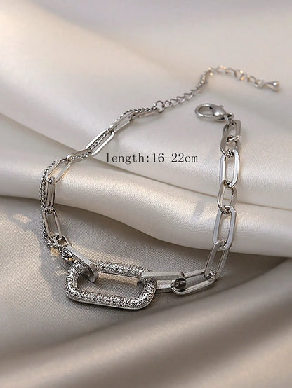 Shein - 1pc High-End Elegant Square Hollow Out Cubic Zirconia Bracelet - Silver