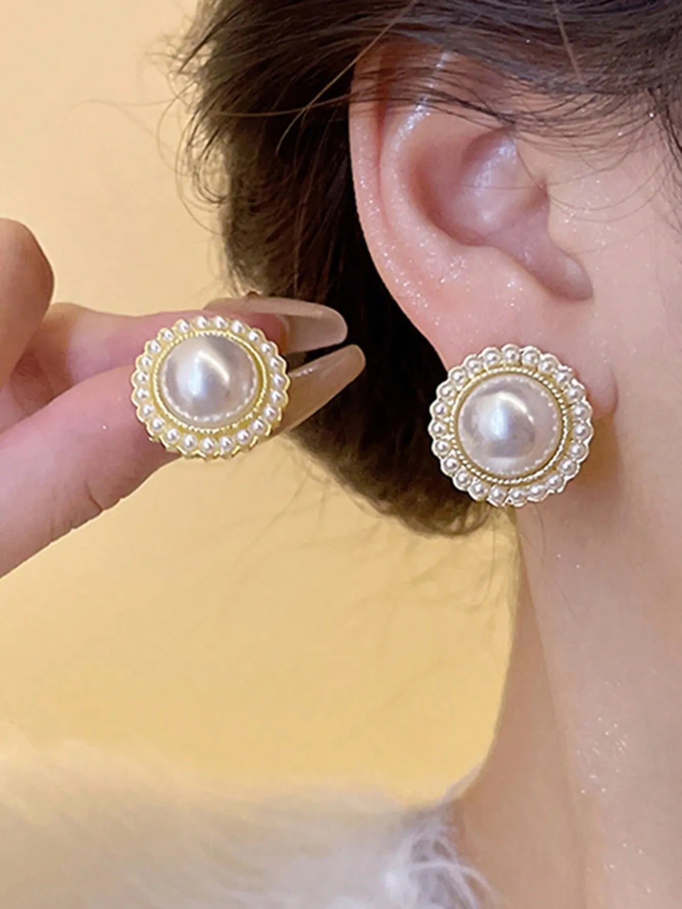 Shein - 5pcs/Set Rhinestone & Faux Pearl Geometric Square Shape Tassel Stud Earrings Set For Women